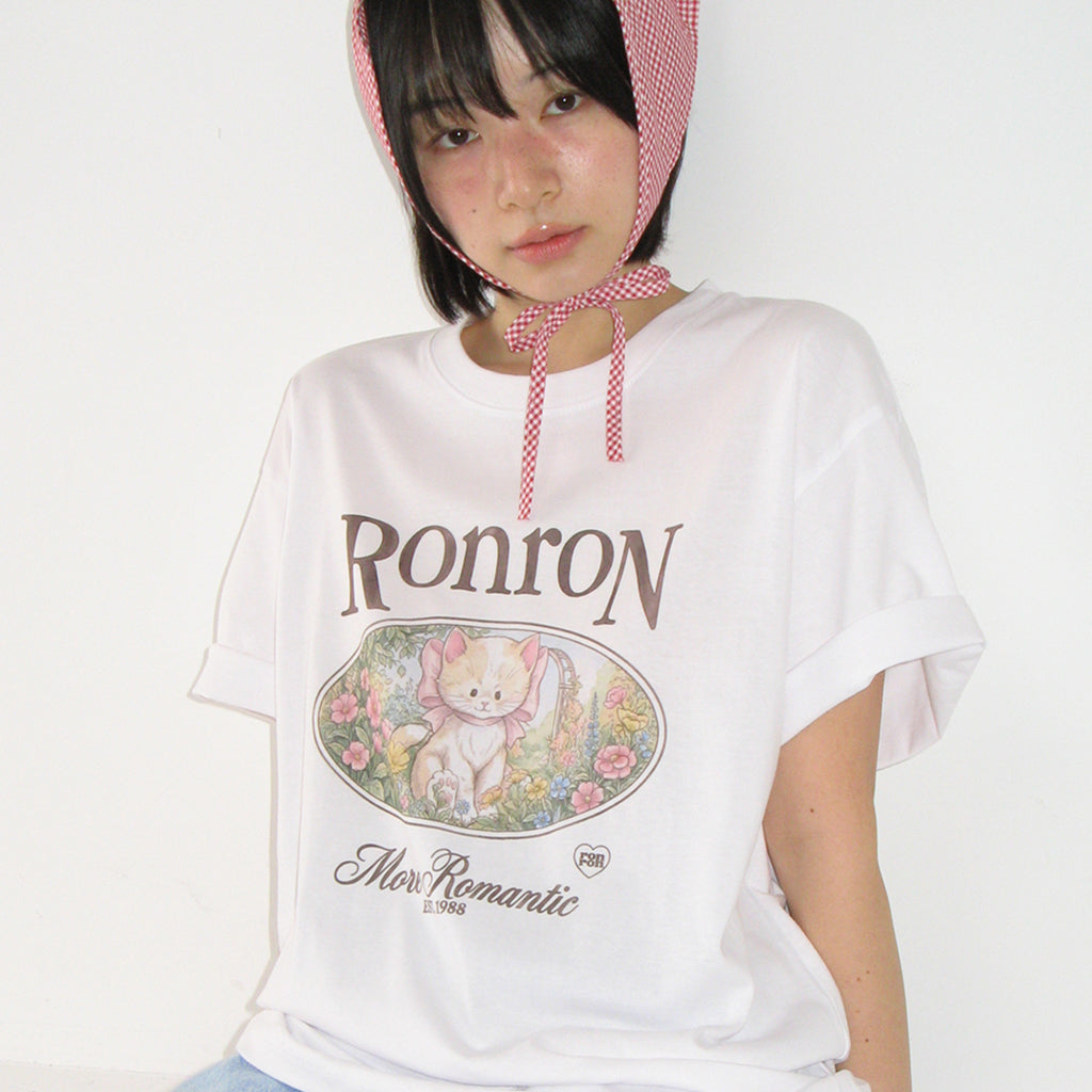 [RONRON] Flower Cat Over Fit T-Shirt / White
