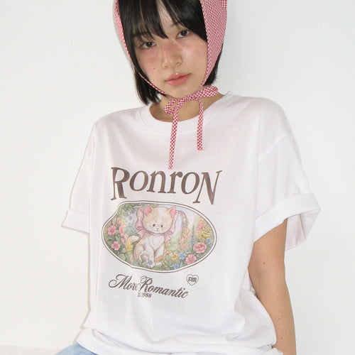 [RONRON] Flower Cat Over Fit T Shirt / WHITE