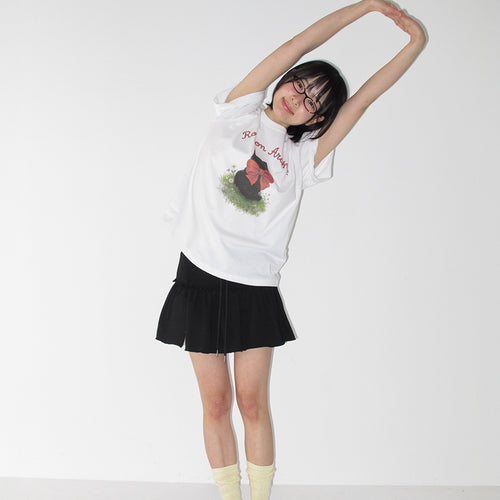 [RONRON] New Ribbon Cat Basic Fit T Shirt / 2Colors