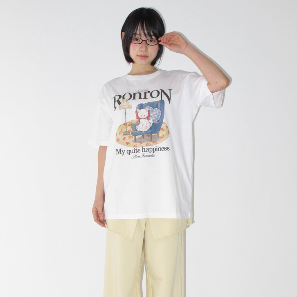[RONRON] Quiet Cat Over Fit T-Shirt / White