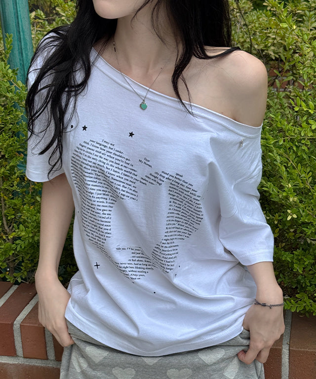 RONRON Type Cat Off Shoulder T-Shirt White