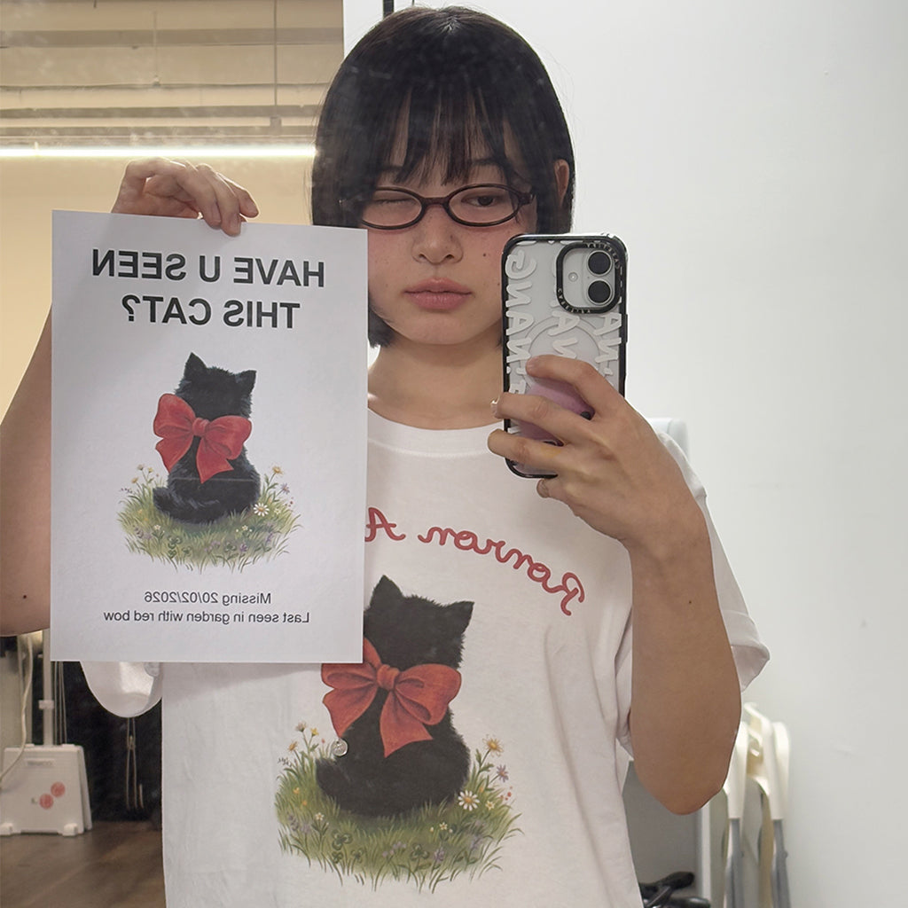 [RONRON] New Ribbon Cat Basic Fit T-Shirt / 2 Colors