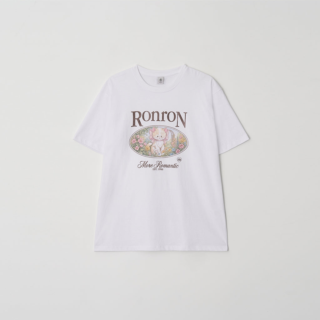 [RONRON] Flower Cat Over Fit T-Shirt / White