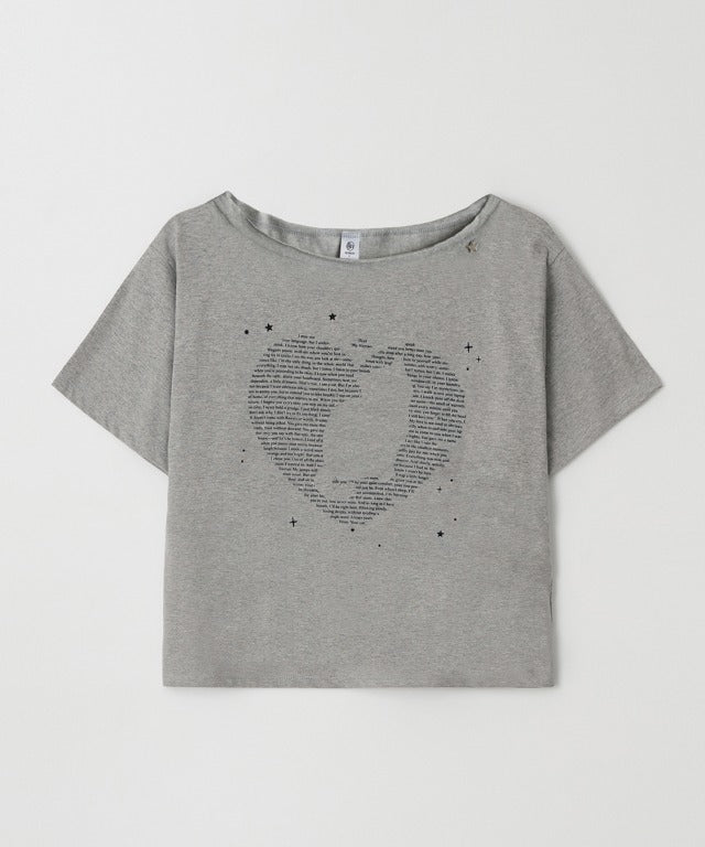 RONRON Type Cat Off Shoulder T-Shirt Grey
