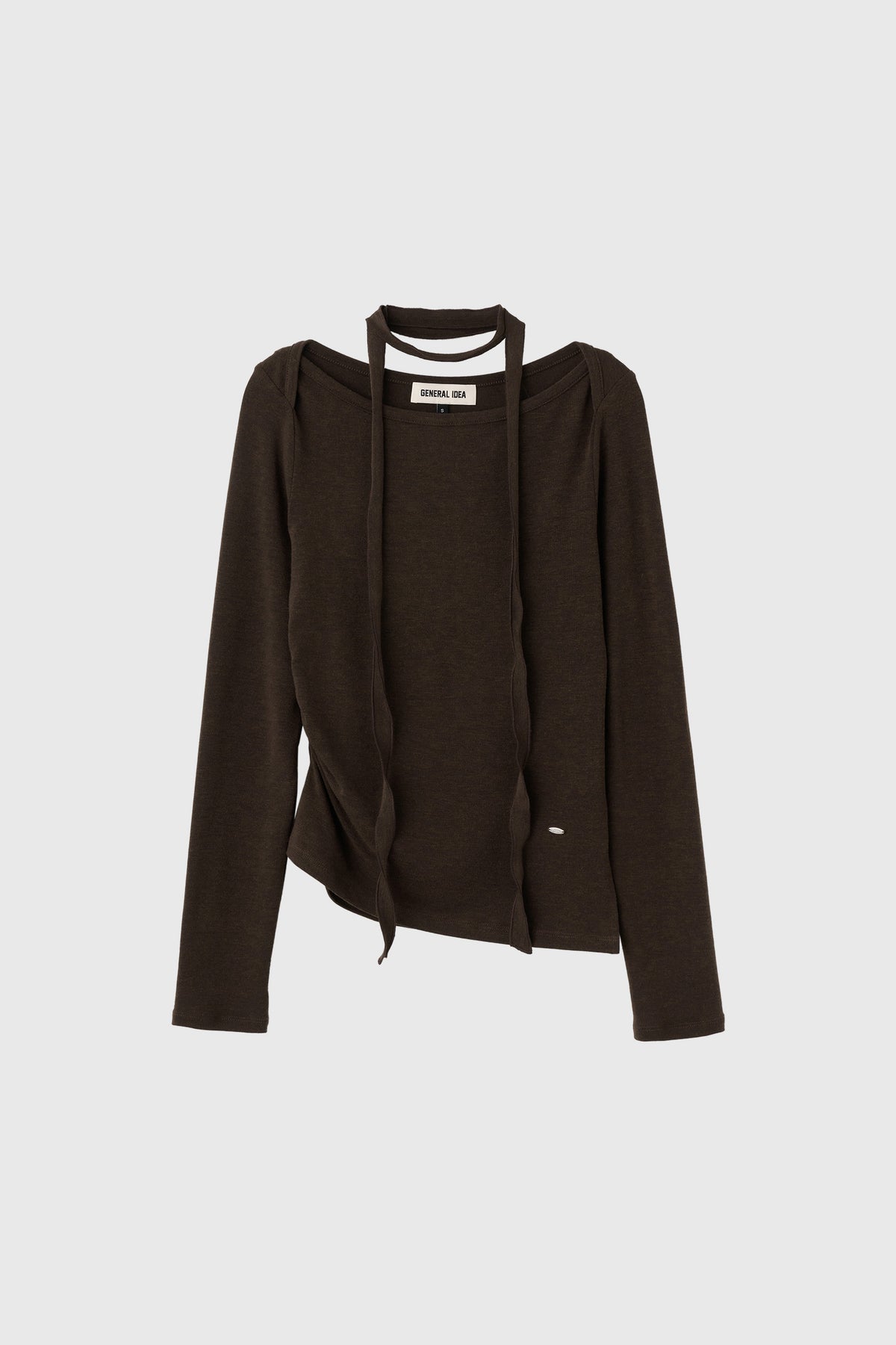 General Idea Scarf Layered Boat Neck Shirring T-Shirt Brown detail 1