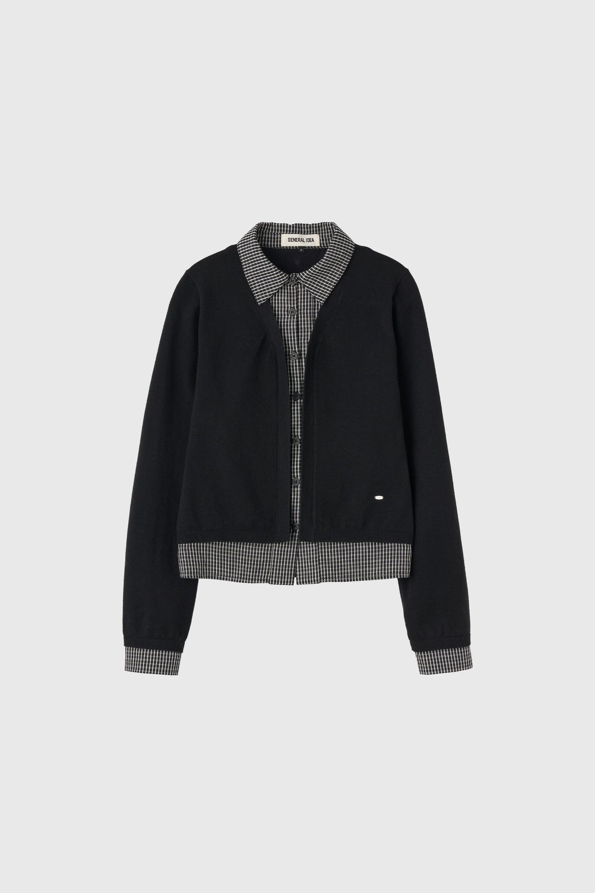 General Idea Check Shirt Layered Cardigan Black detail 1