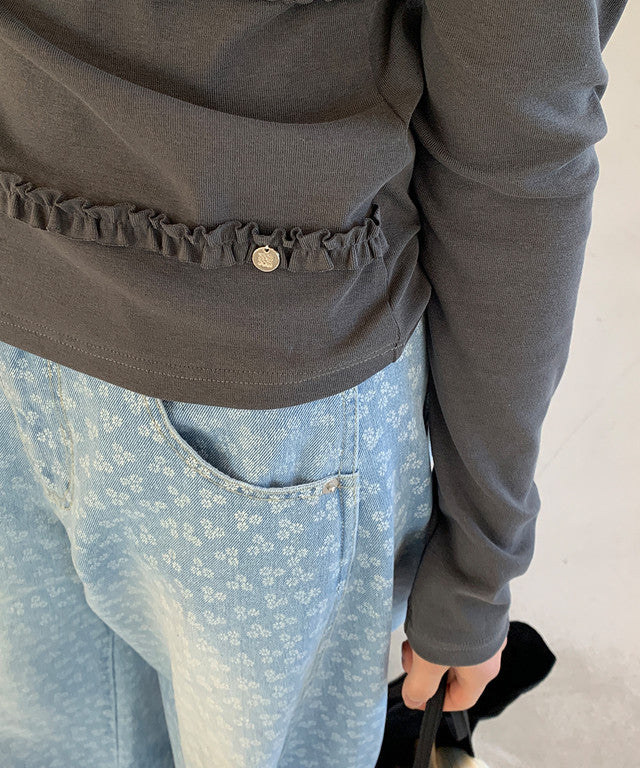 RONRON Frill Layered Long Sleeve T-Shirt Charcoal detail 2