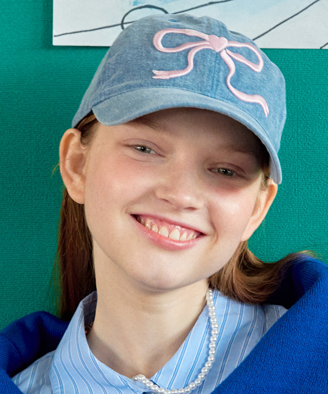 RONRON Heart Ribbon Ball Cap Blue