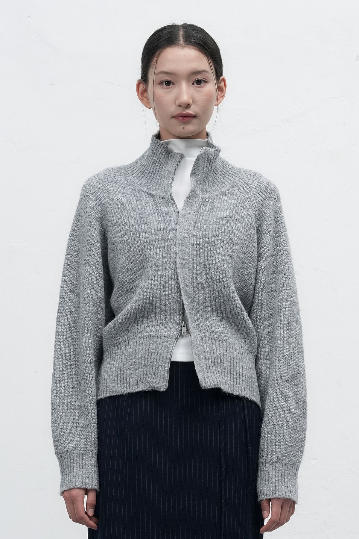 General Idea High Neck Hacci Zip-Up Cardigan Grey detail 3