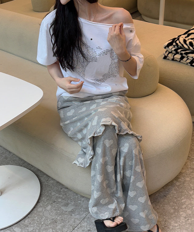 RONRON Type Cat Off Shoulder T-Shirt White detail 1