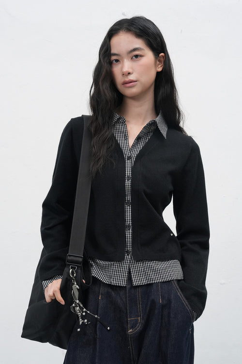 General Idea Check Shirt Layered Cardigan Black