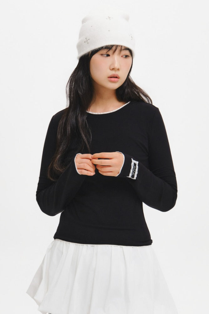General Idea Lace Round Neck T-Shirt Black