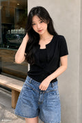 General Idea Cooling Crew Neck Half Cardigan Black