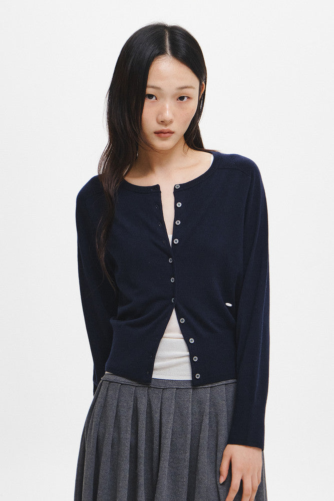 General Idea Signature Crew Neck Cardigan Dark Navy
