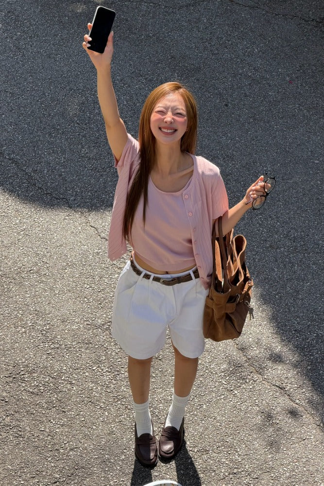 General Idea Cooling Crew Neck Half Cardigan Pink