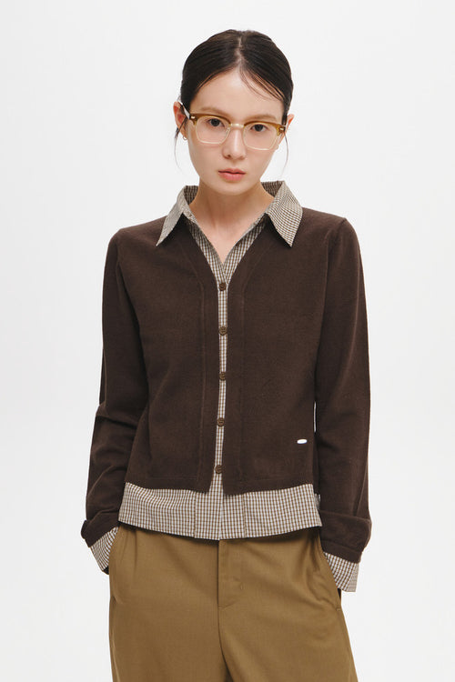 General Idea Check Shirt Layered Cardigan Dark Brown