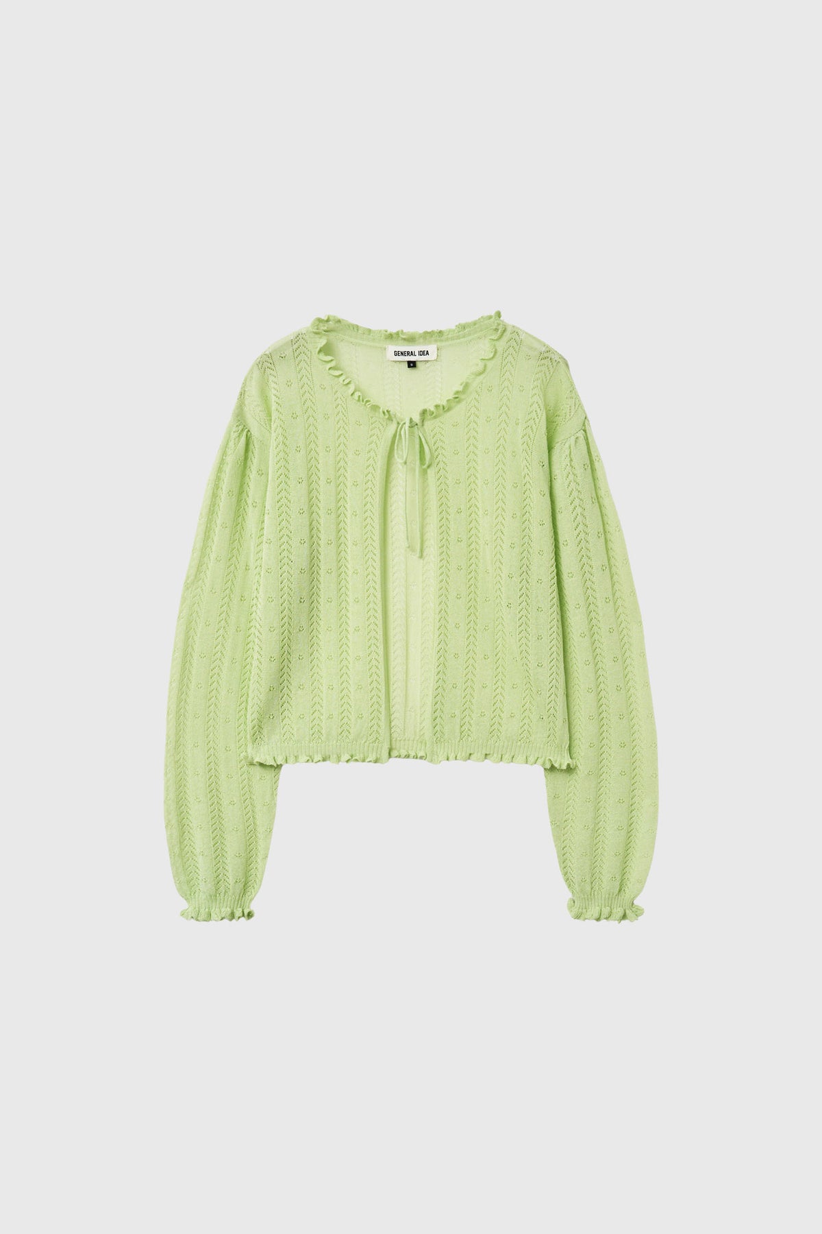 General Idea Punching Ruffle Sleeveless Cardigan Set Lime detail