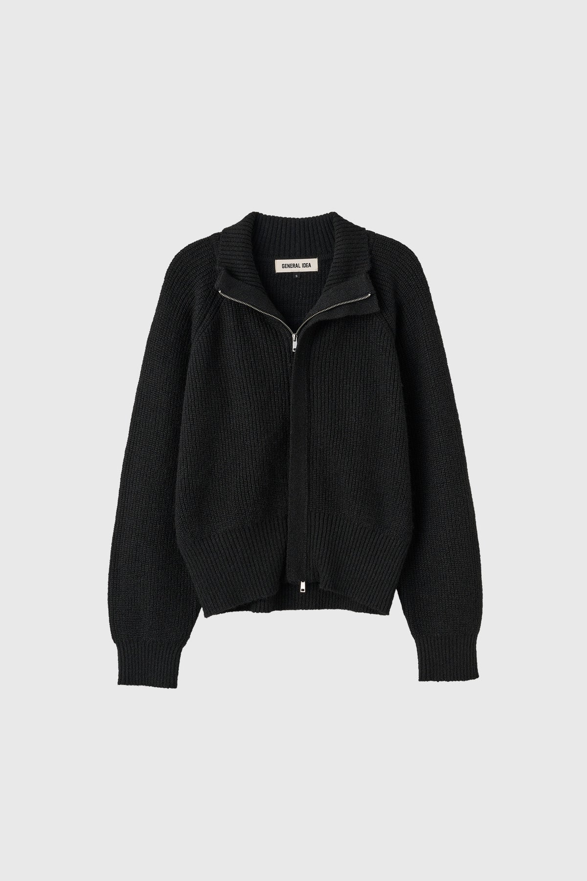 General Idea High Neck Hacci Zip-Up Cardigan Black detail 1