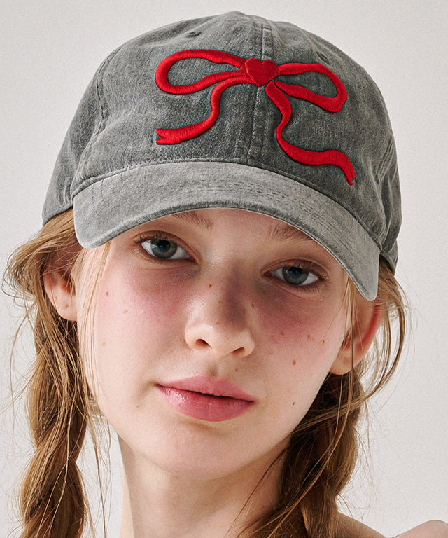 RONRON Heart Ribbon Ball Cap Charcoal