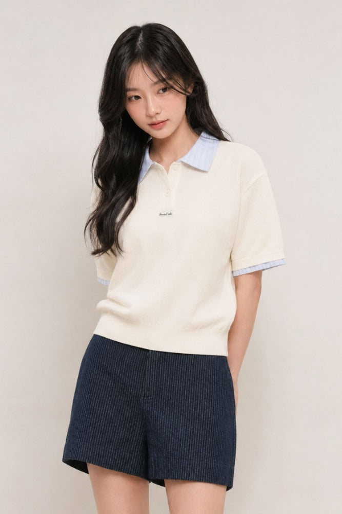 General Idea Shirt Collar Pique Half Knit Ivory