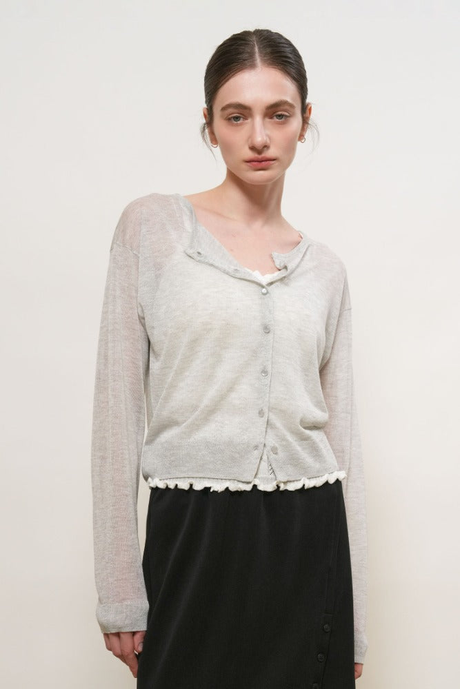 General Idea Packable Sheer Long Sleeve Cardigan Melange Grey