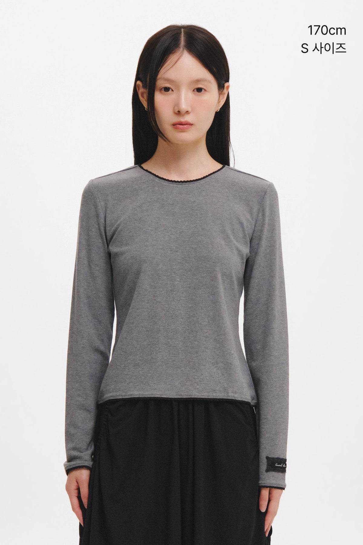 General Idea Lace Round Neck T-Shirt Charcoal detail 1