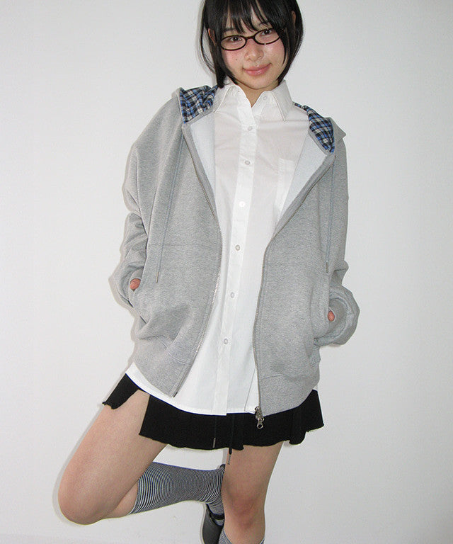 [RONRON] Check Patch Hoodie Zip Up / 2 Colors
