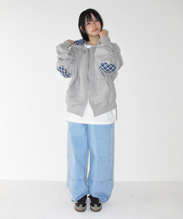 [RONRON] Check Patch Hoodie Zip Up / 2 Colors