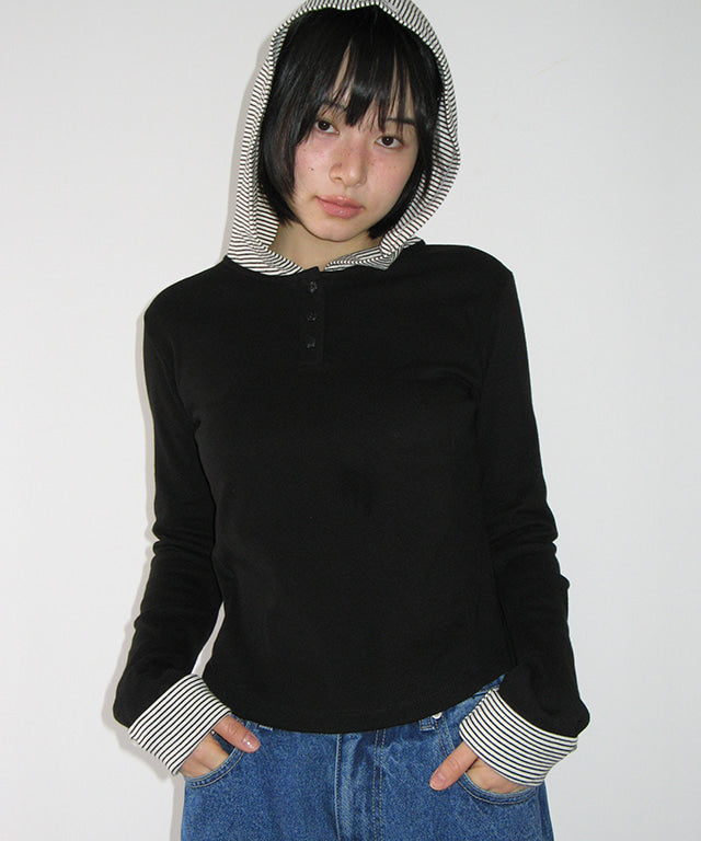 [RONRON] Button Cuff Hoodie Long Sleeve / 2 Colors