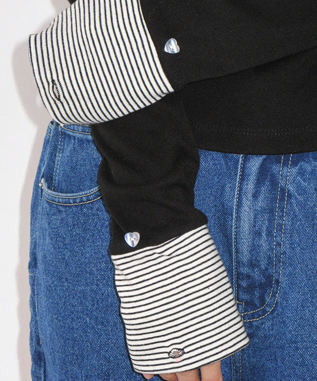 [RONRON] Button Cuff Hoodie Long Sleeve / 2 Colors