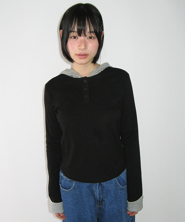 [RONRON] Button Cuff Hoodie Long Sleeve / 2 Colors