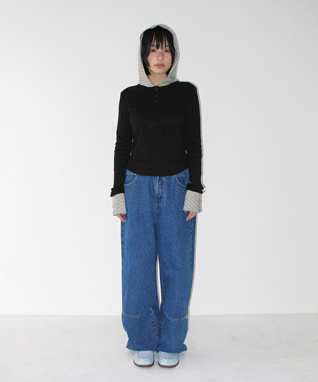 [RONRON] Button Cuff Hoodie Long Sleeve / 2 Colors