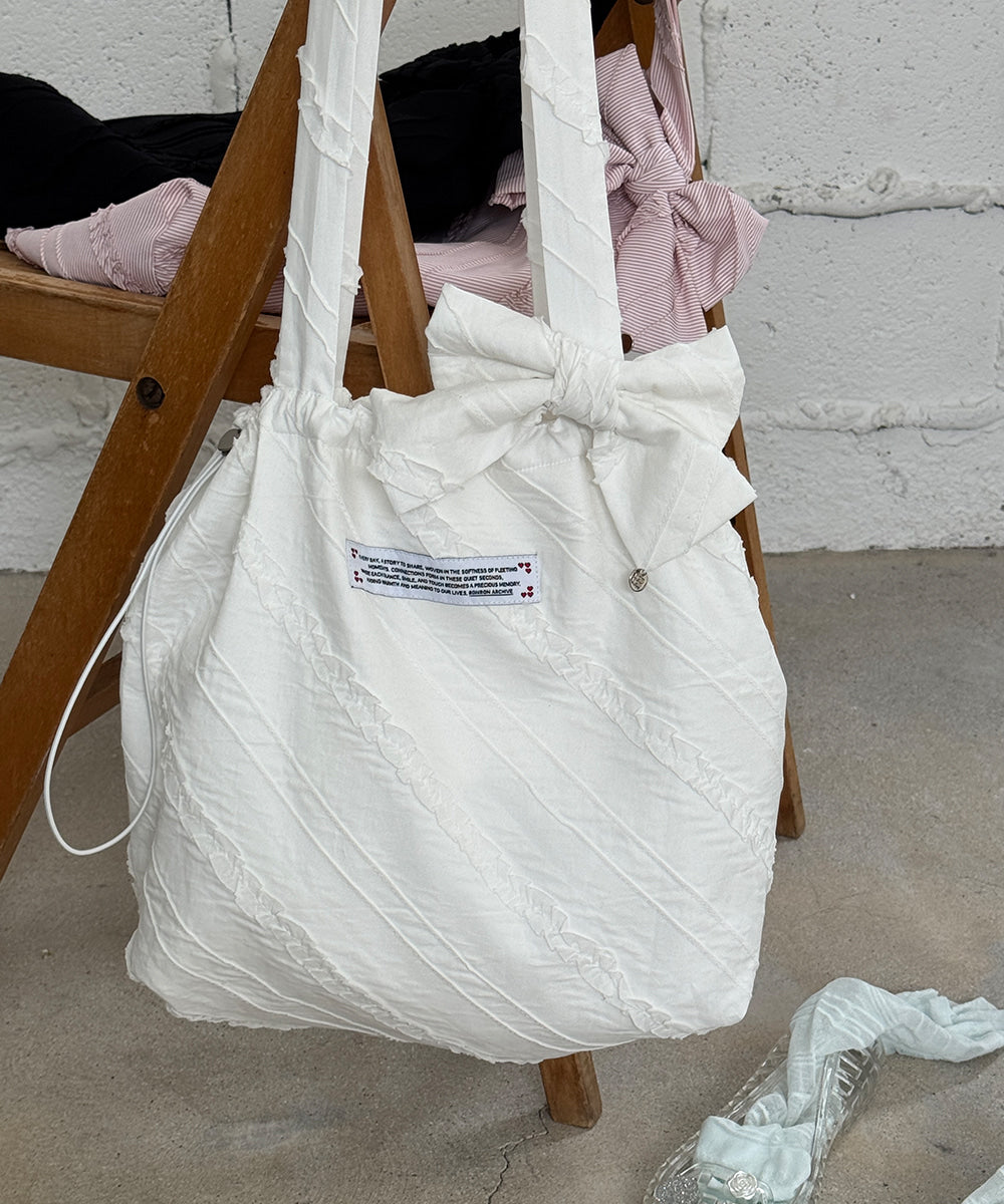 [RONRON] Ribbon Hair Pin Set Frill Eco Bag / 3 Colors
