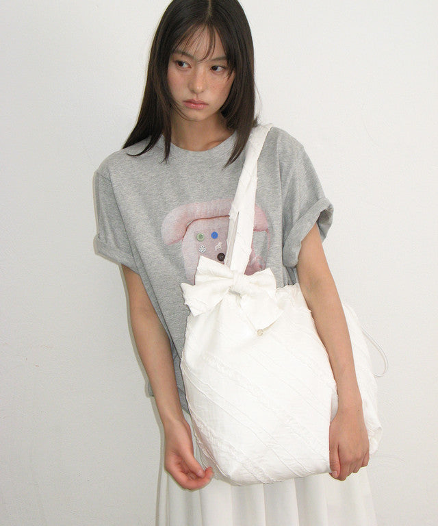 [RONRON] Ribbon Hair Pin Set Frill Eco Bag / 3 Colors