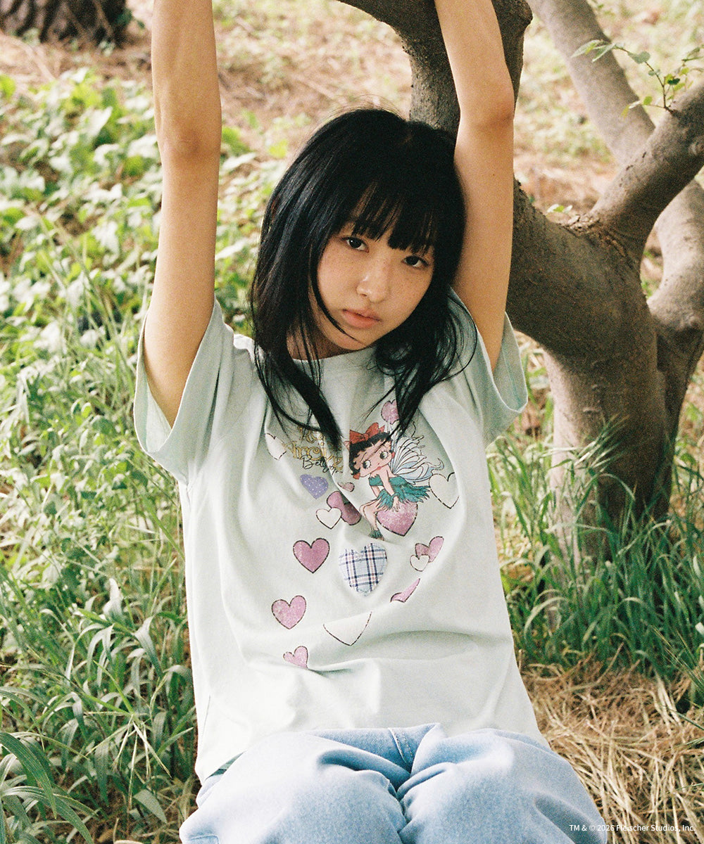 [RONRON] Betty Boop Fairy Heart Applique Basic Fit T-Shirt / Mint