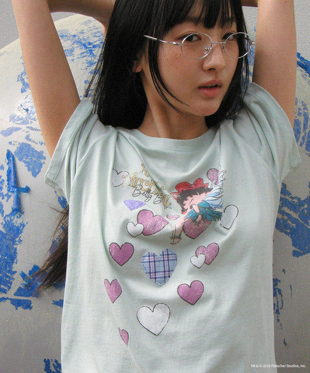 [RONRON] Betty Boop Fairy Heart Applique Basic Fit T-Shirt / Mint