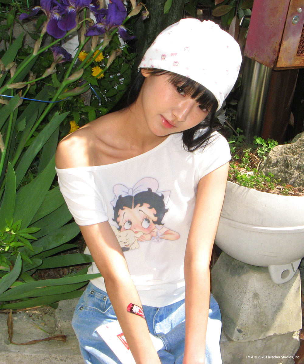 [RONRON] Betty Boop Ribbon Boat Neck T-Shirt / Red