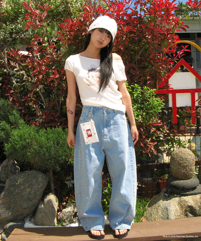 [RONRON] Betty Boop Ribbon Boat Neck T-Shirt / Red