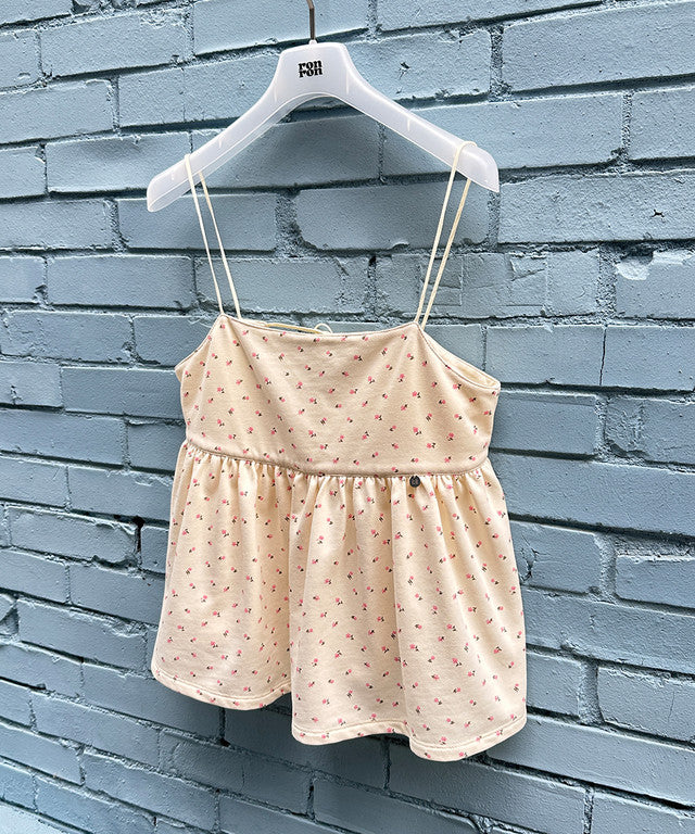 [RONRON] Floral Ribbon Gather Sleeveless / 2 Colors