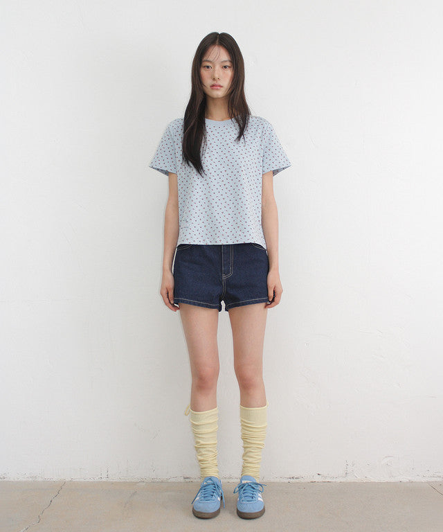 [RONRON] Floral Mini Label Crop Short Sleeve / 2 Colors