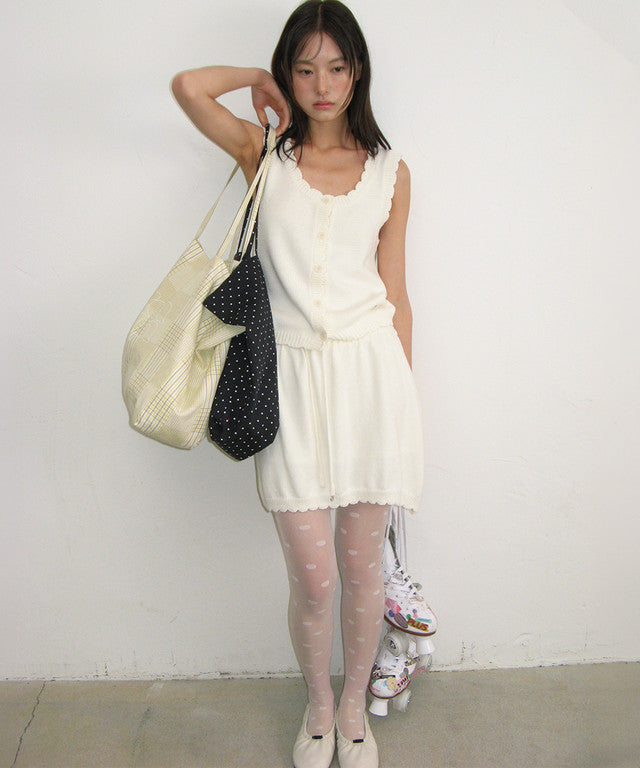 [RONRON] Scallop Trim Knit Mini Skirt / 2 Colors