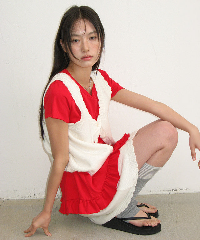 [RONRON] Scallop Trim Knit Mini Skirt / 2 Colors
