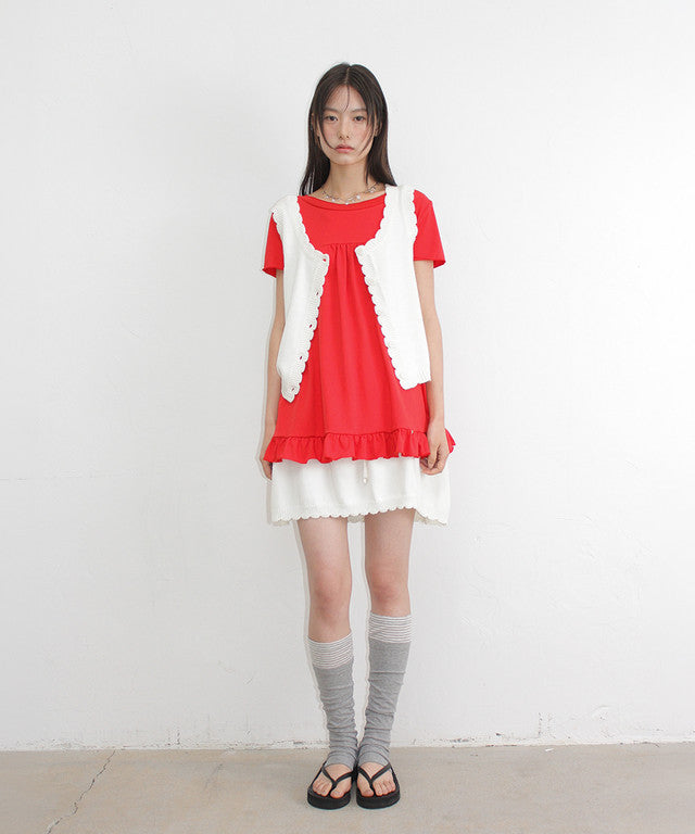 [RONRON] Scallop Trim Knit Mini Skirt / 2 Colors