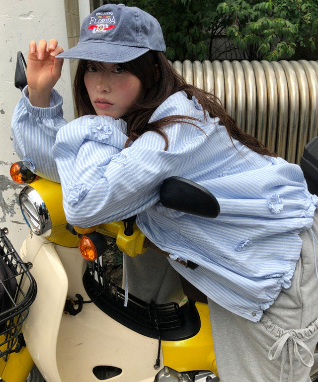 [RONRON] Mini Flower Stripe Windbreaker / Blue Stripe