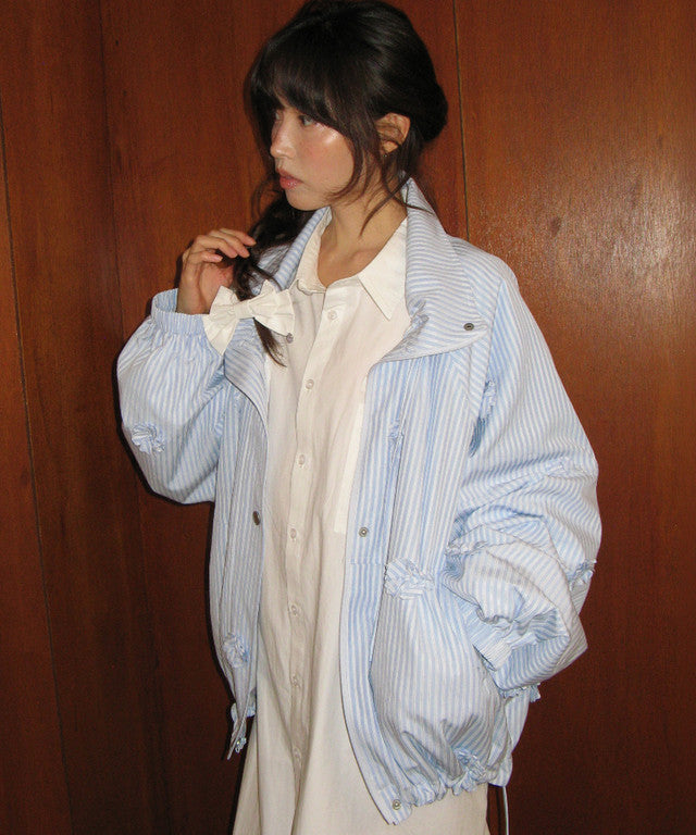 [RONRON] Mini Flower Stripe Windbreaker / Blue Stripe