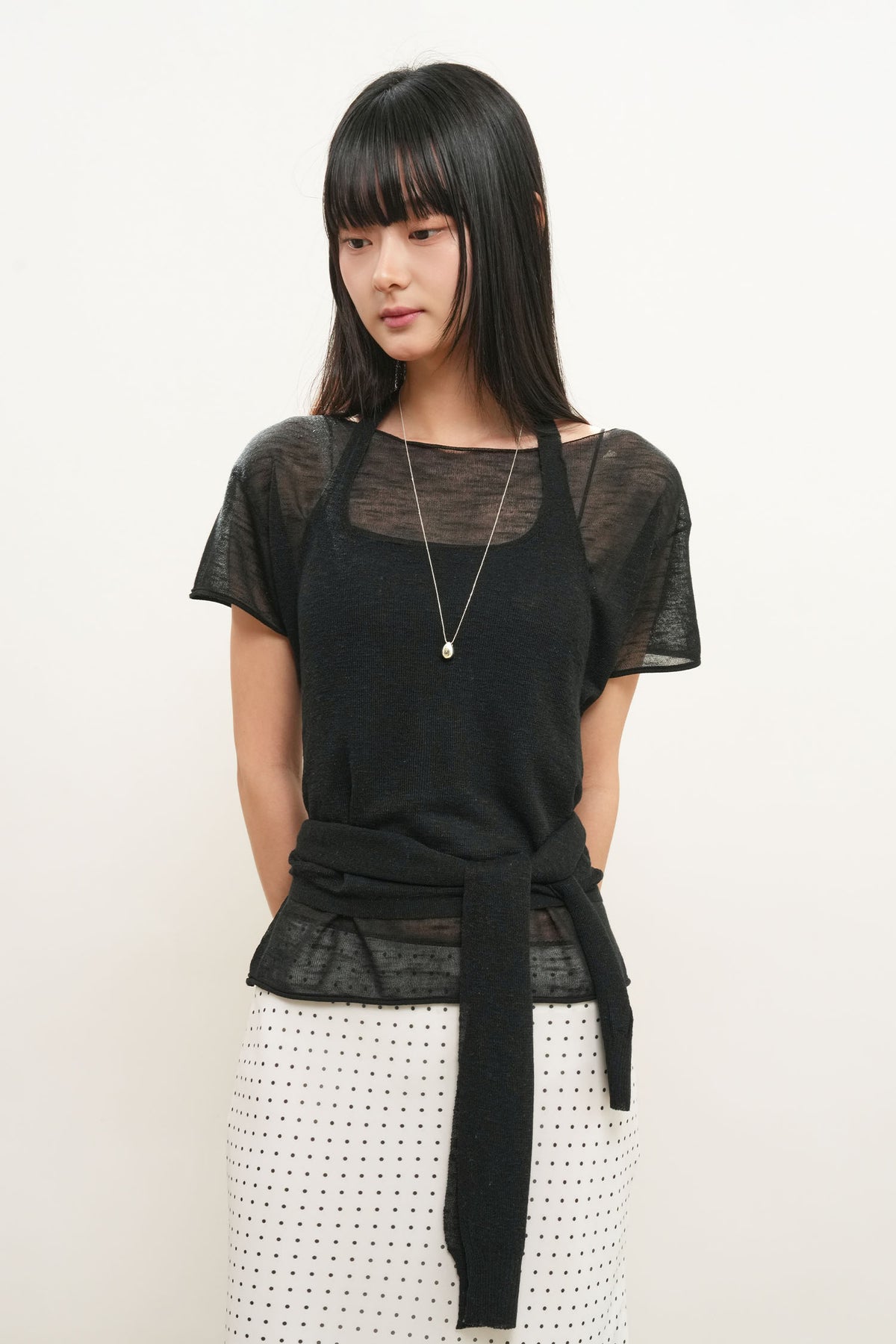 General Idea Sheer Halter Neck Layered Knit Set Black