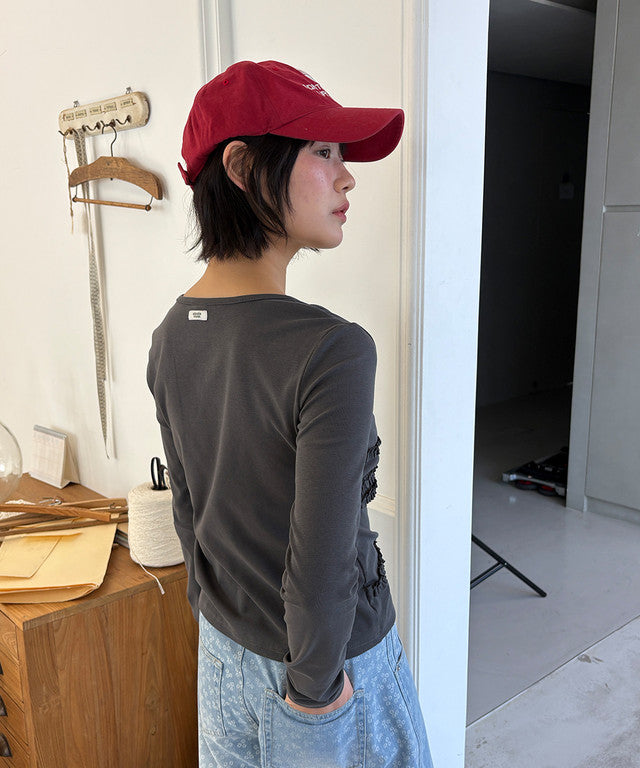 RONRON Frill Layered Long Sleeve T-Shirt Charcoal detail 4