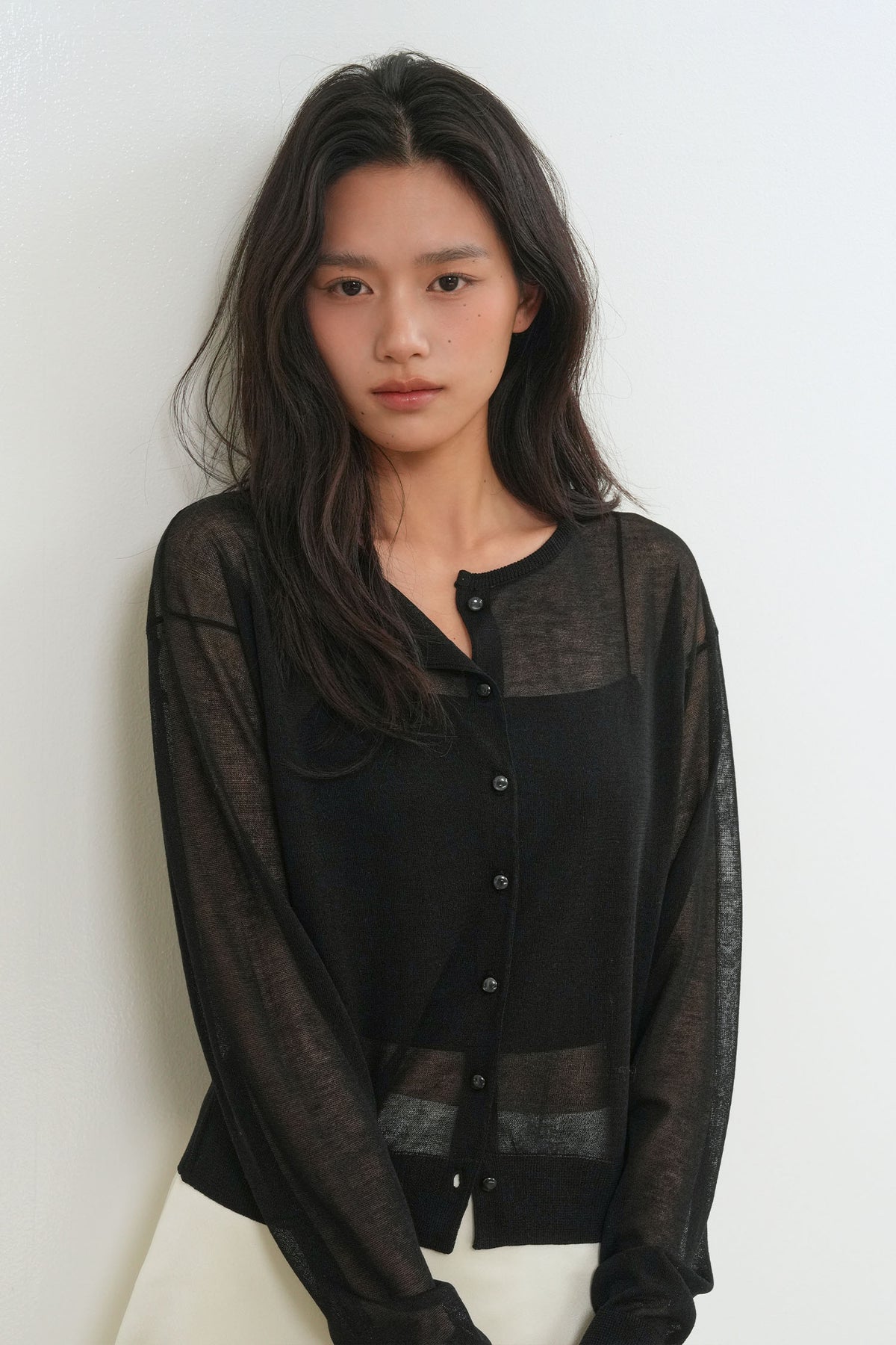 General Idea Packable Sheer Long Sleeve Cardigan Black