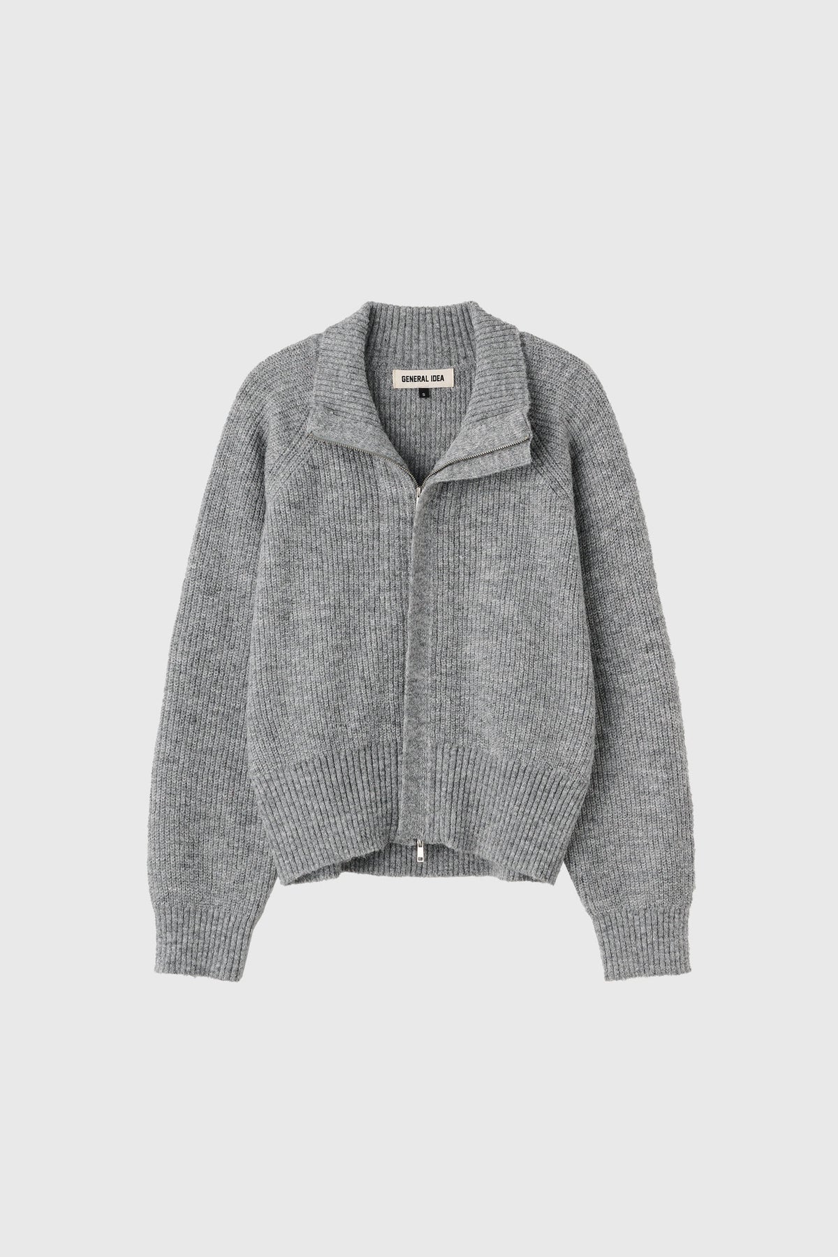 General Idea High Neck Hacci Zip-Up Cardigan Grey detail 1