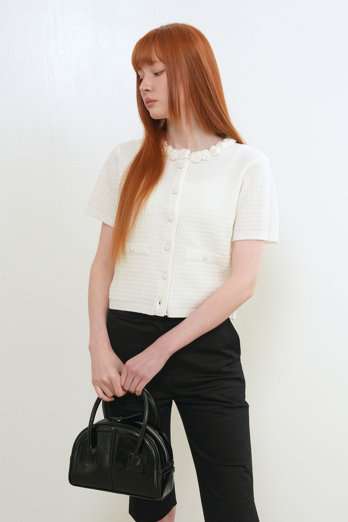General Idea Flower Applique Cotton Cardigan White